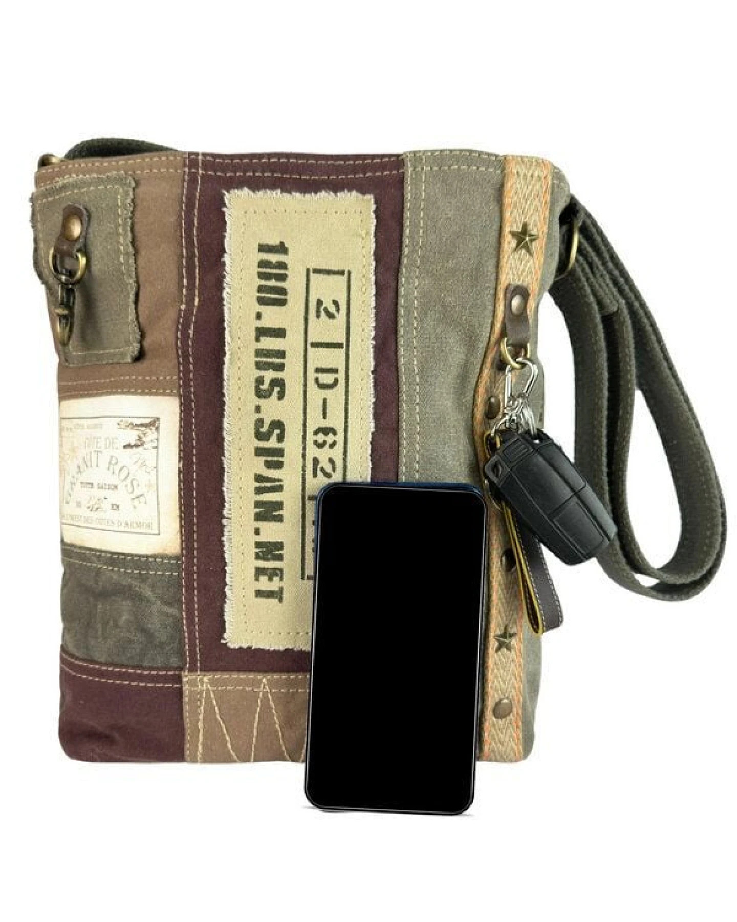 Sunsa Vintage Umhängetasche. Patchwork Canvas Crossover Tasche – Ansicht 3