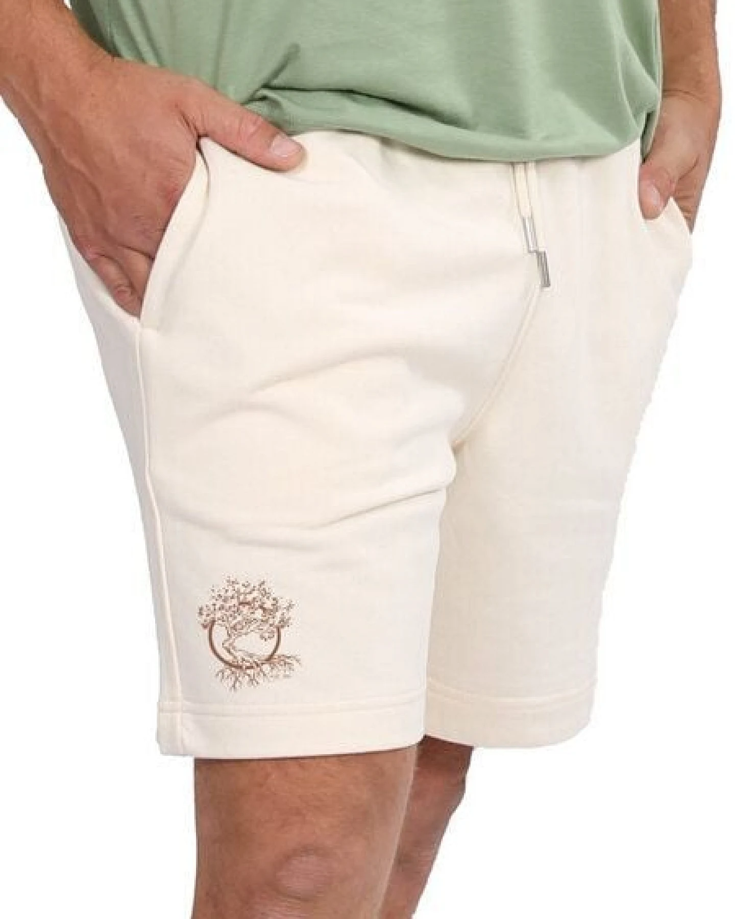 Life-Tree Jogger Shorts aus Biobaumwolle mit Logo - Motiv "Olive" Unisex in Türkis / Natural White – Ansicht 4