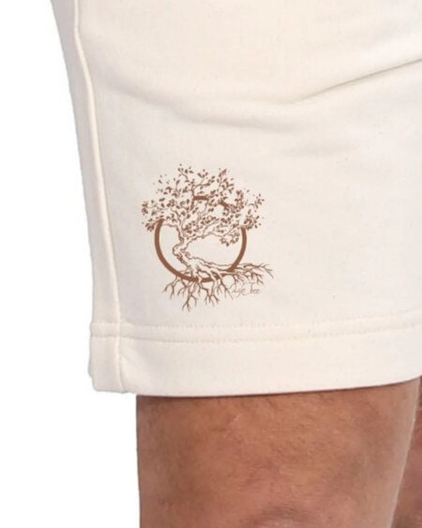 Life-Tree Jogger Shorts aus Biobaumwolle mit Logo - Motiv "Olive" Unisex in Türkis / Natural White – Ansicht 4