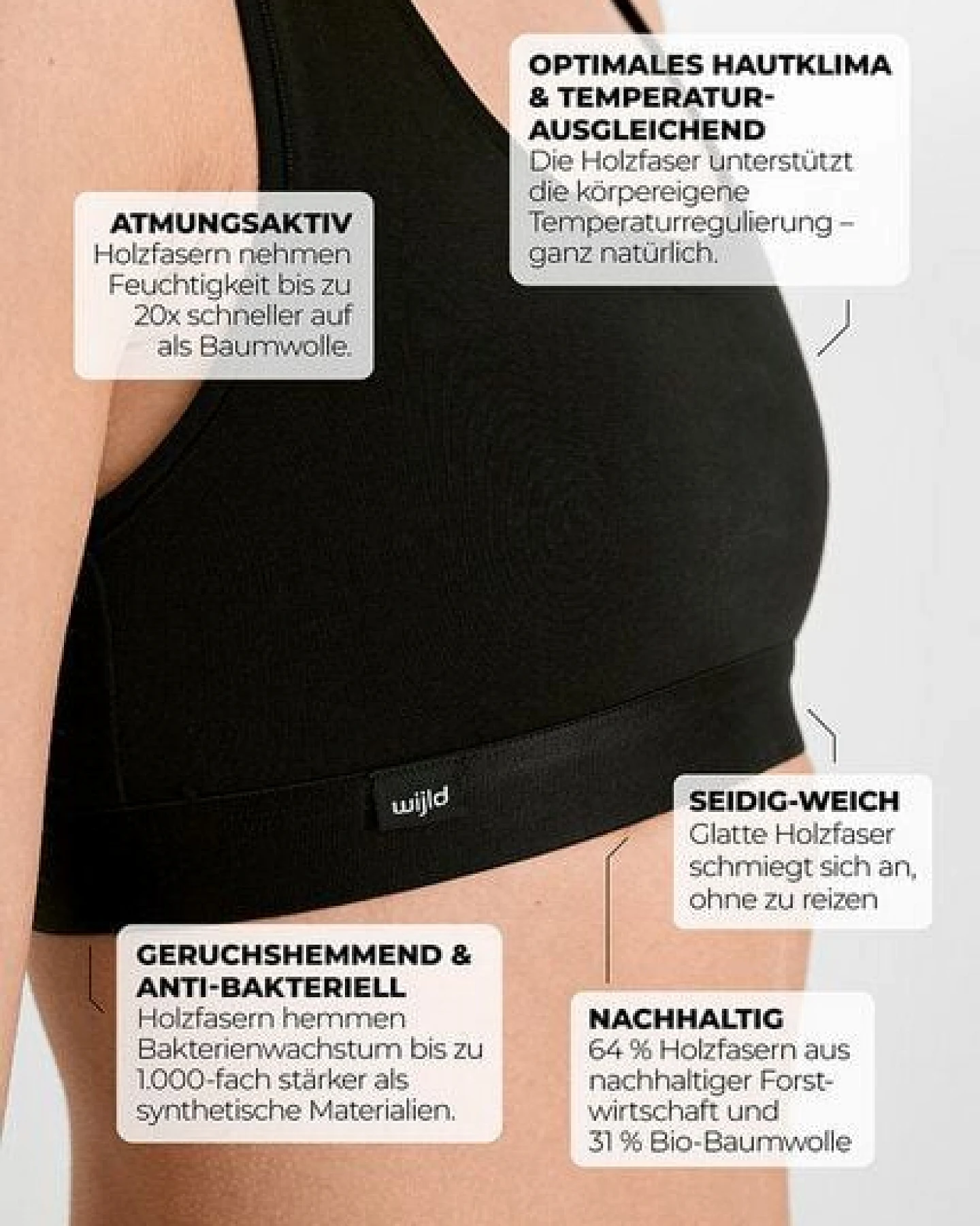 wijld GmbH DAMEN BRALETTE AUS HOLZ (2er-Pack) wijld - MERLE BLACK – Ansicht 2