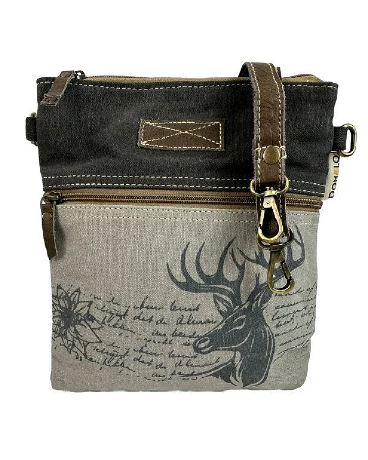 Domelo Vintage Tasche Trachten Umhängetasche Crossbody schwarz grau