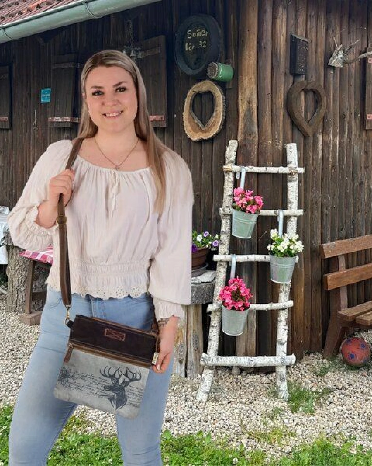 Domelo Vintage Tasche Trachten Umhängetasche Crossbody schwarz grau – Ansicht 2