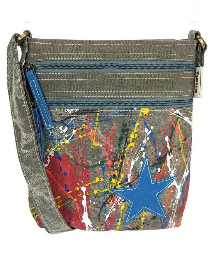 Sunsa Umhängetasche, Canvas Crossbody Bag. Schultertasche mit Abstrakt Kunst Design
