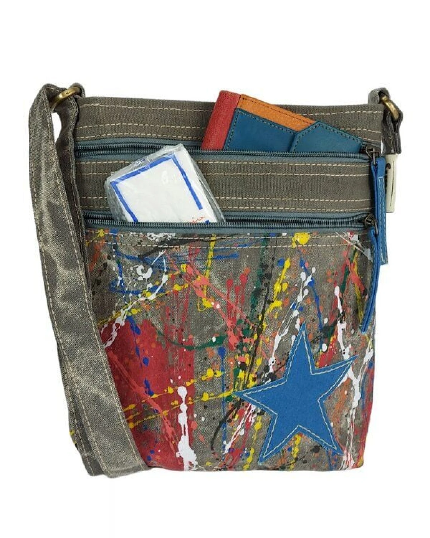Sunsa Umhängetasche, Canvas Crossbody Bag. Schultertasche mit Abstrakt Kunst Design – Ansicht 3