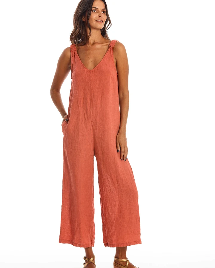 RAVENS VIEW IBIZA Damen vegan Jumpsuit Menorca Erde Rot
