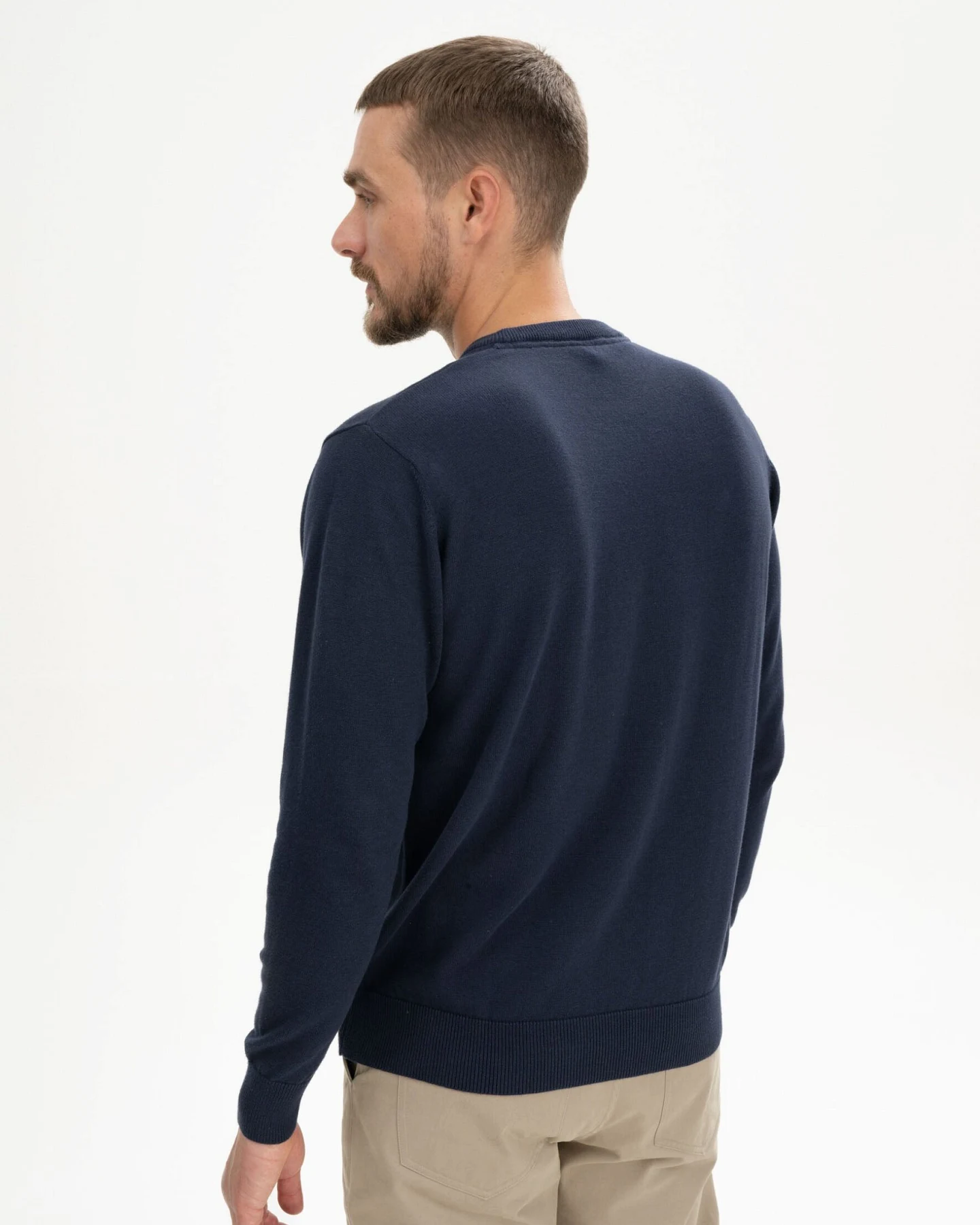 MELA Herren vegan Pullover Feinstrick Himal Navy Blau – Ansicht 2