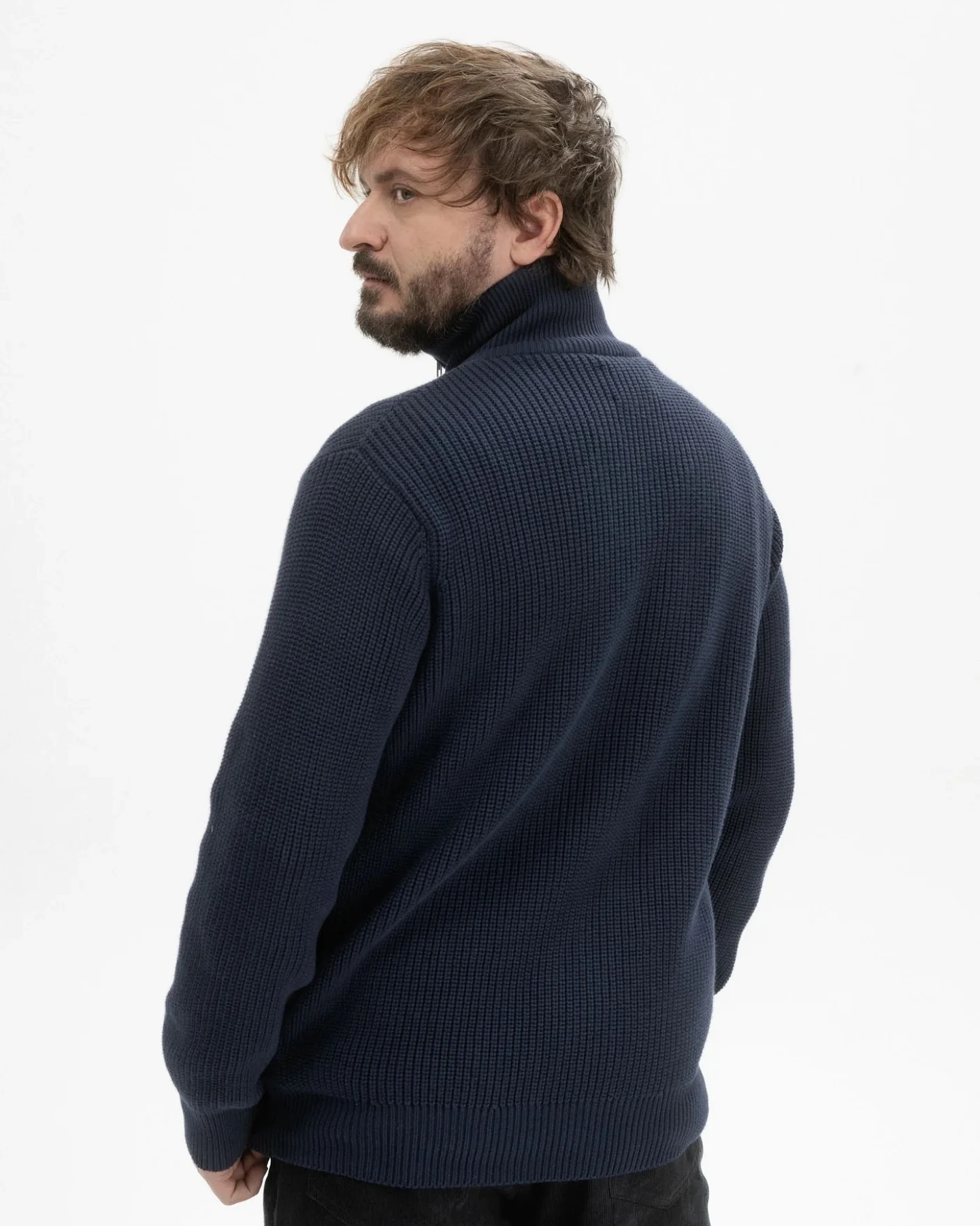 MELA Herren vegan Strickjacke Rippe Taksh Navy – Ansicht 2