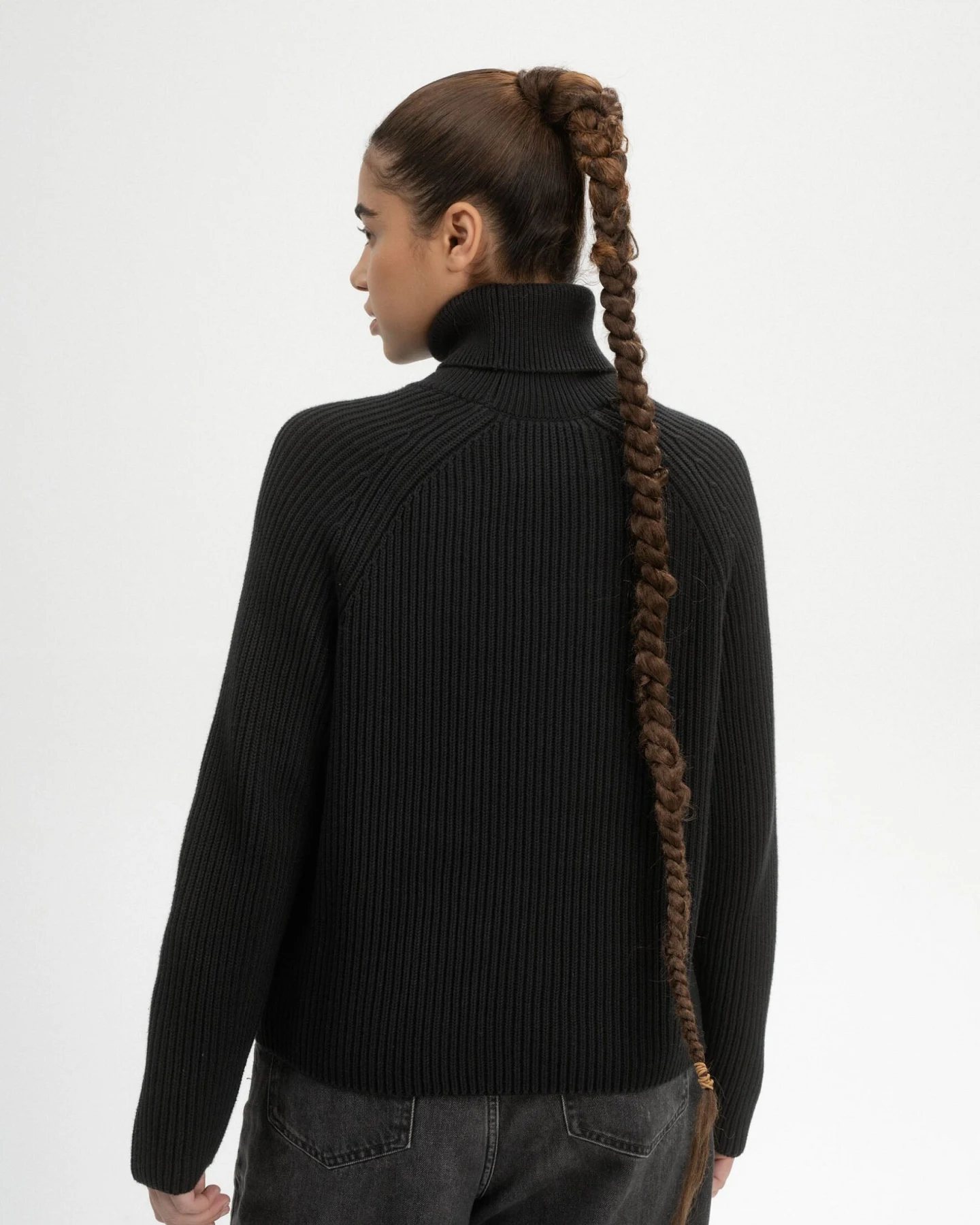 MELA Damen vegan Strickpullover Rippen-Rollkragen Chirha Schwarz – Ansicht 2