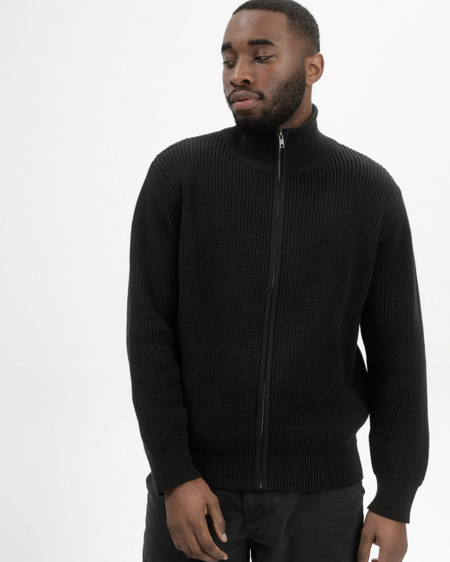MELA Herren vegan Strickjacke Rippe Taksh Schwarz – Ansicht 2