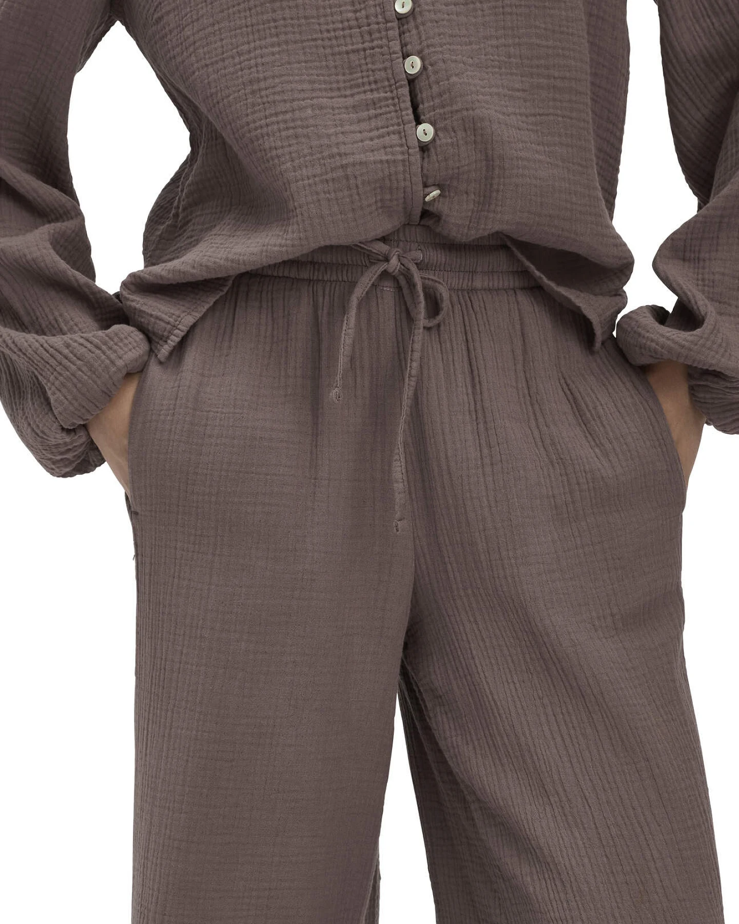hessnatur Damen Musselin Hose Wide Leg aus Bio-Baumwolle - braun - Größe 40 – Ansicht 3