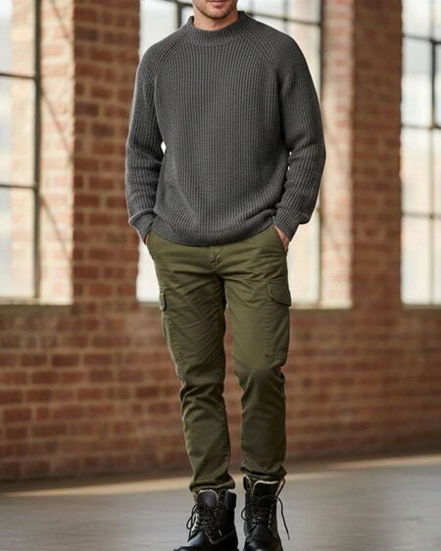 Will's Vegan Shop Recycled Slouch Mockneck Charcoal Knit Herren – Ansicht 2