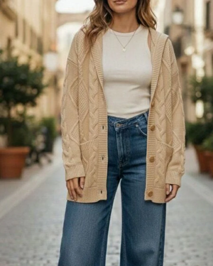 Will's Vegan Shop Strickjacke mit Kapuze und Knopfleiste