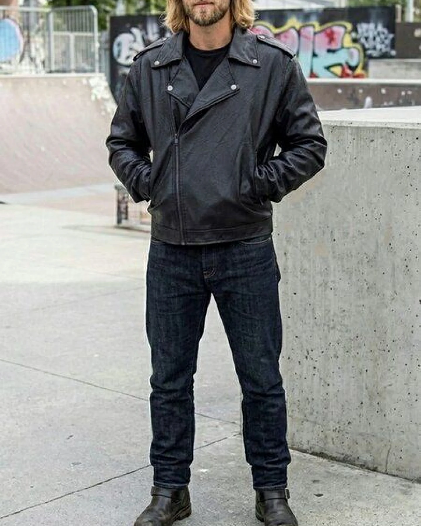 Will's Vegan Shop Biker-Jacke aus schwarzem veganem Nappa für Herren – Ansicht 2