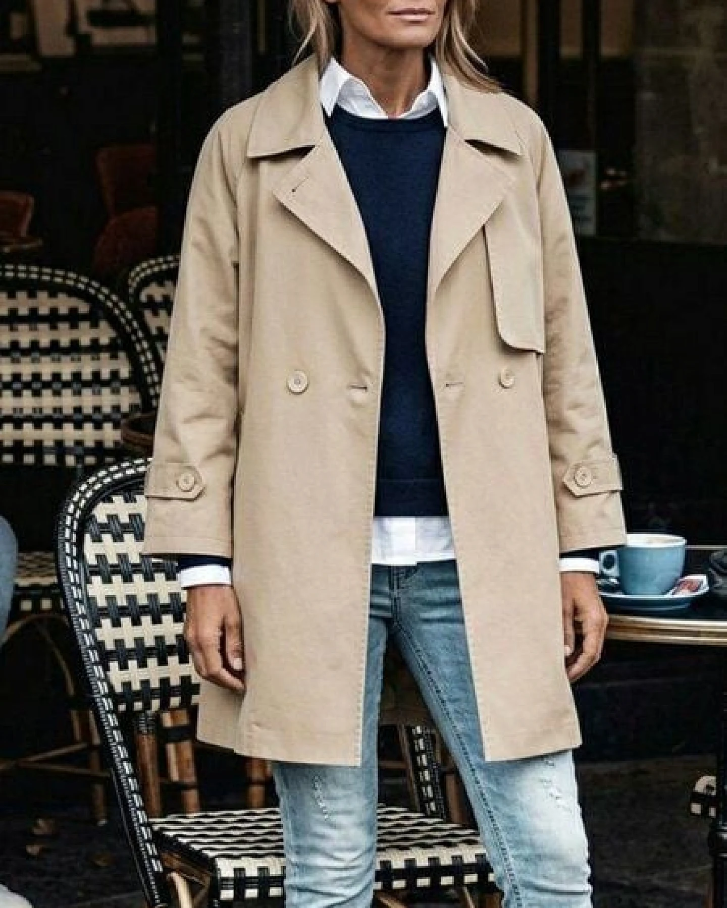 Will's Vegan Shop Continental Parka Beige Cotton Gaberdine Frauen – Ansicht 2