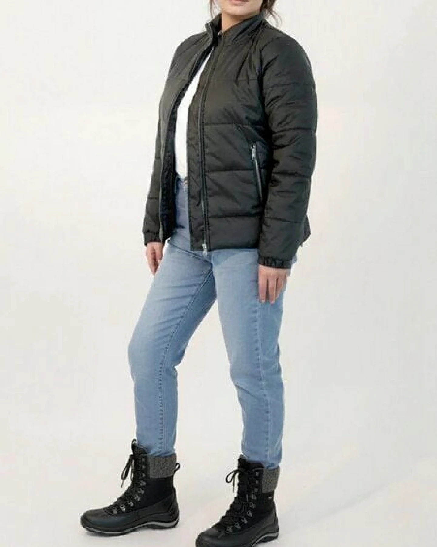 Will's Vegan Shop Recycelte Pufferjacke in schwarz für Damen – Ansicht 2