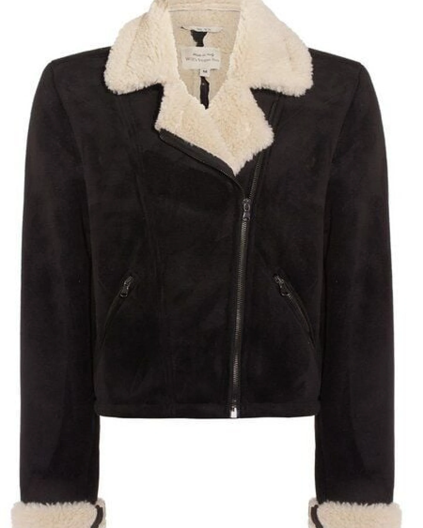 Will's Vegan Shop Recycelte Vegane Shearling Bomberjacke in schwarz – Ansicht 2