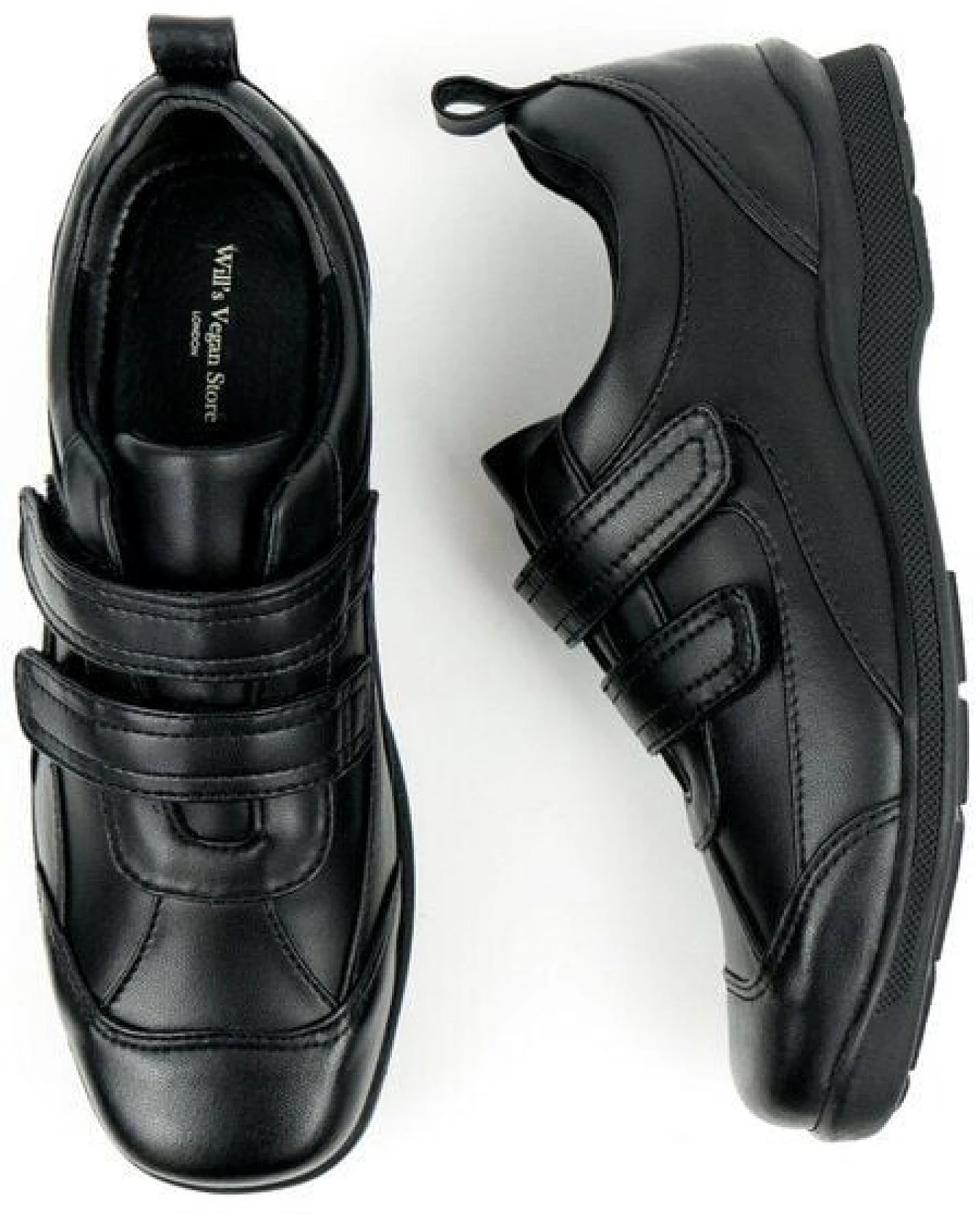 Will's Vegan Shop Kids Velcro Strap Shoes Schwarz Unisex – Ansicht 2