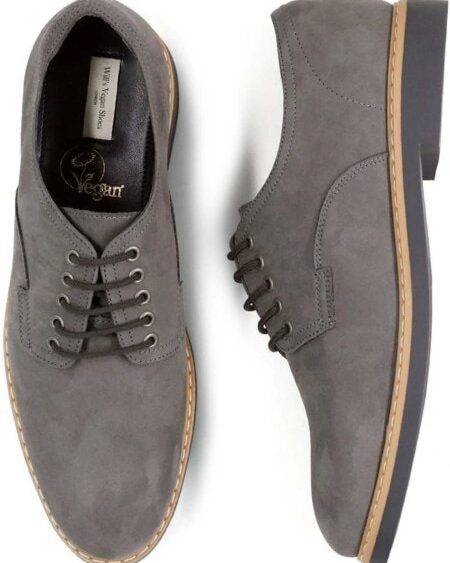 Will's Vegan Shop Signature Derbys Graues Veganes Nubukleder Herren – Ansicht 2