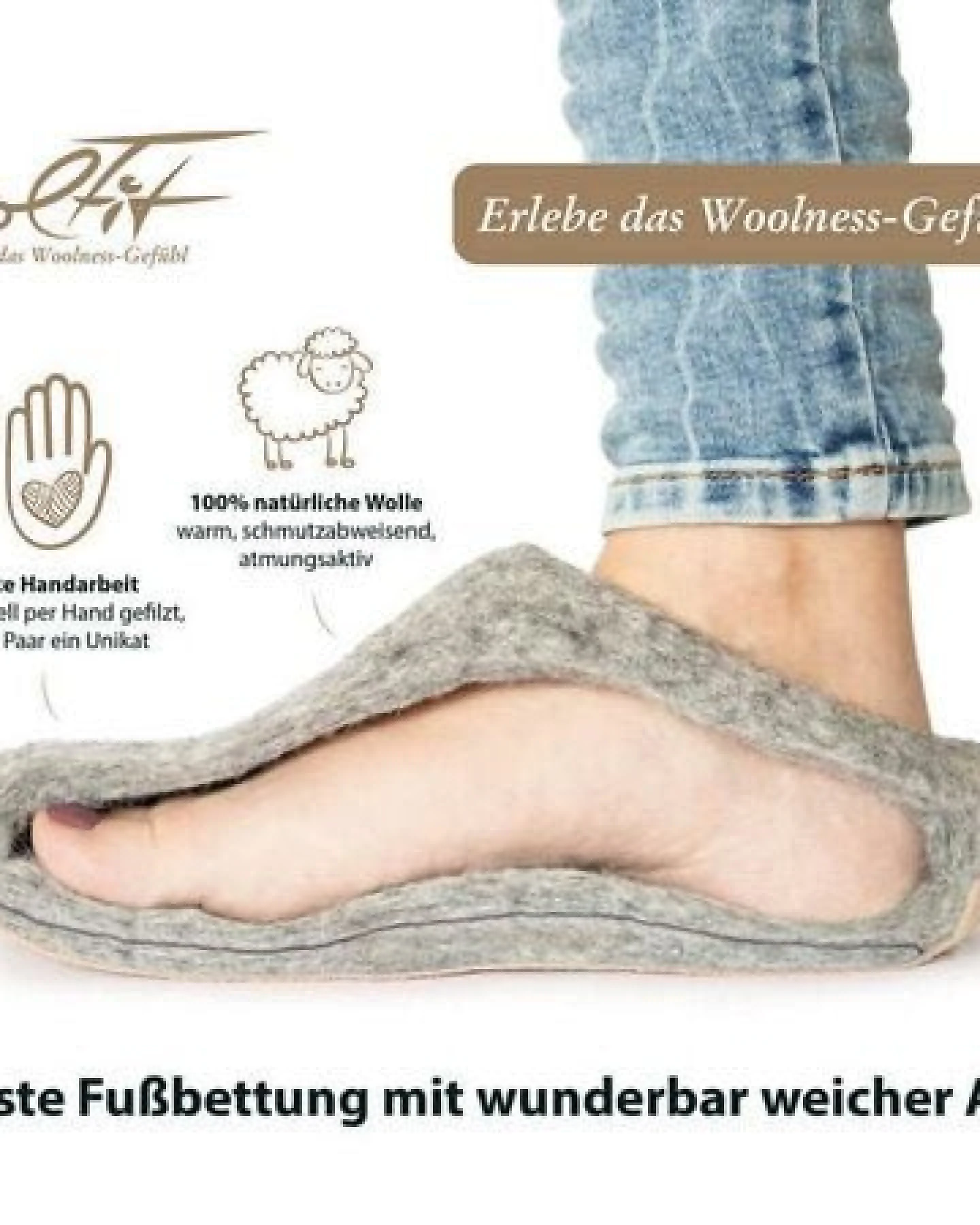WoolFit Barfuß-Hausschuhe „Footprint“ hand-gefilzt, extra weich & flexibel – Ansicht 3