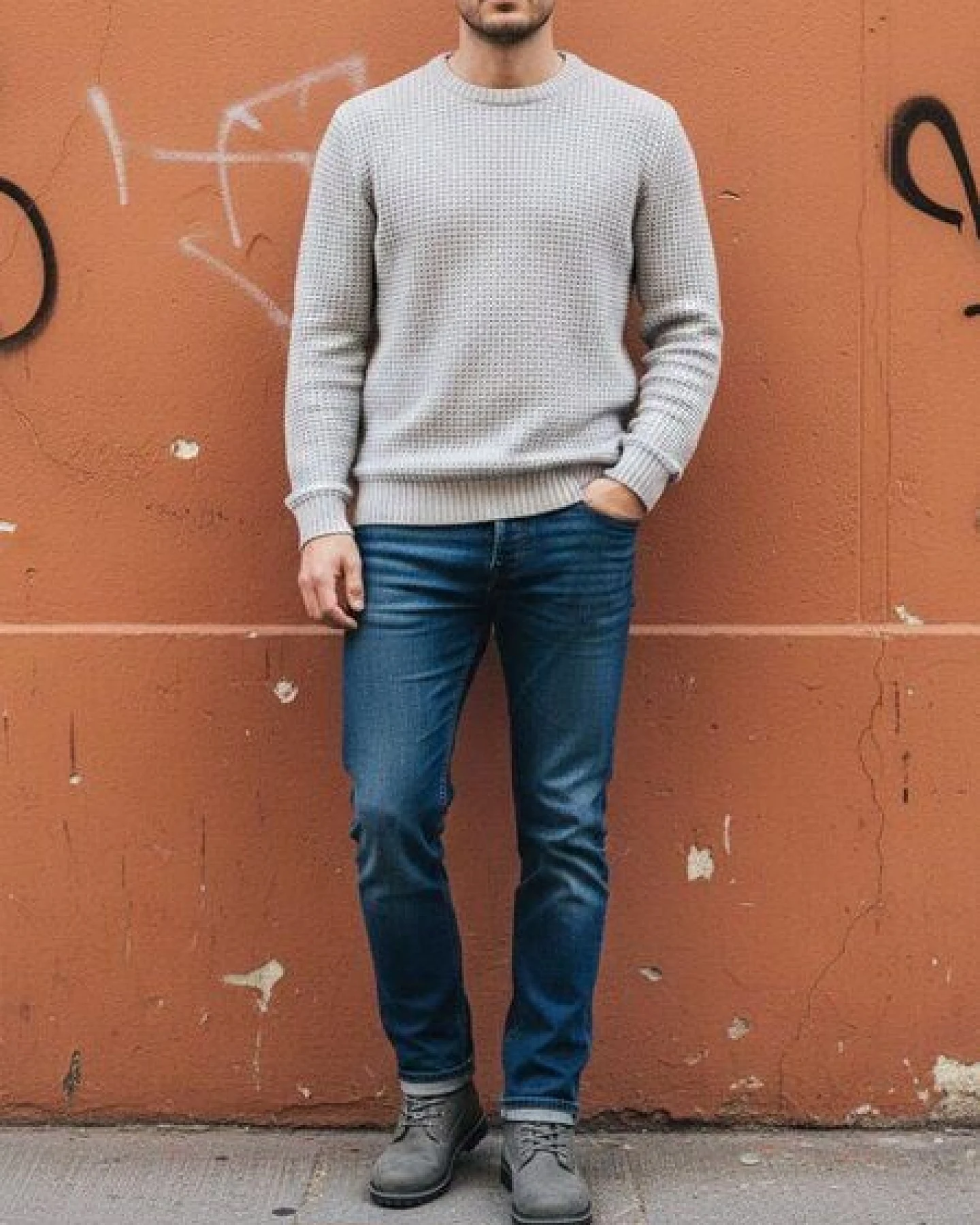 Will's Vegan Shop Recycled Chunky Rib Grau Knit Herren – Ansicht 2