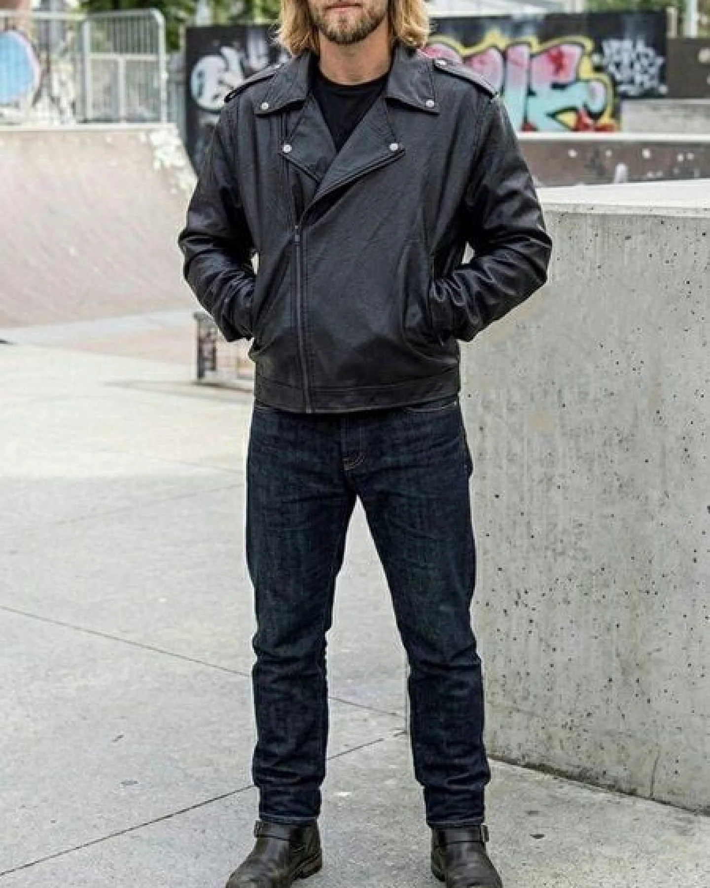Will's Vegan Shop Biker-Jacke aus schwarzem veganem Nappa für Herren – Ansicht 2
