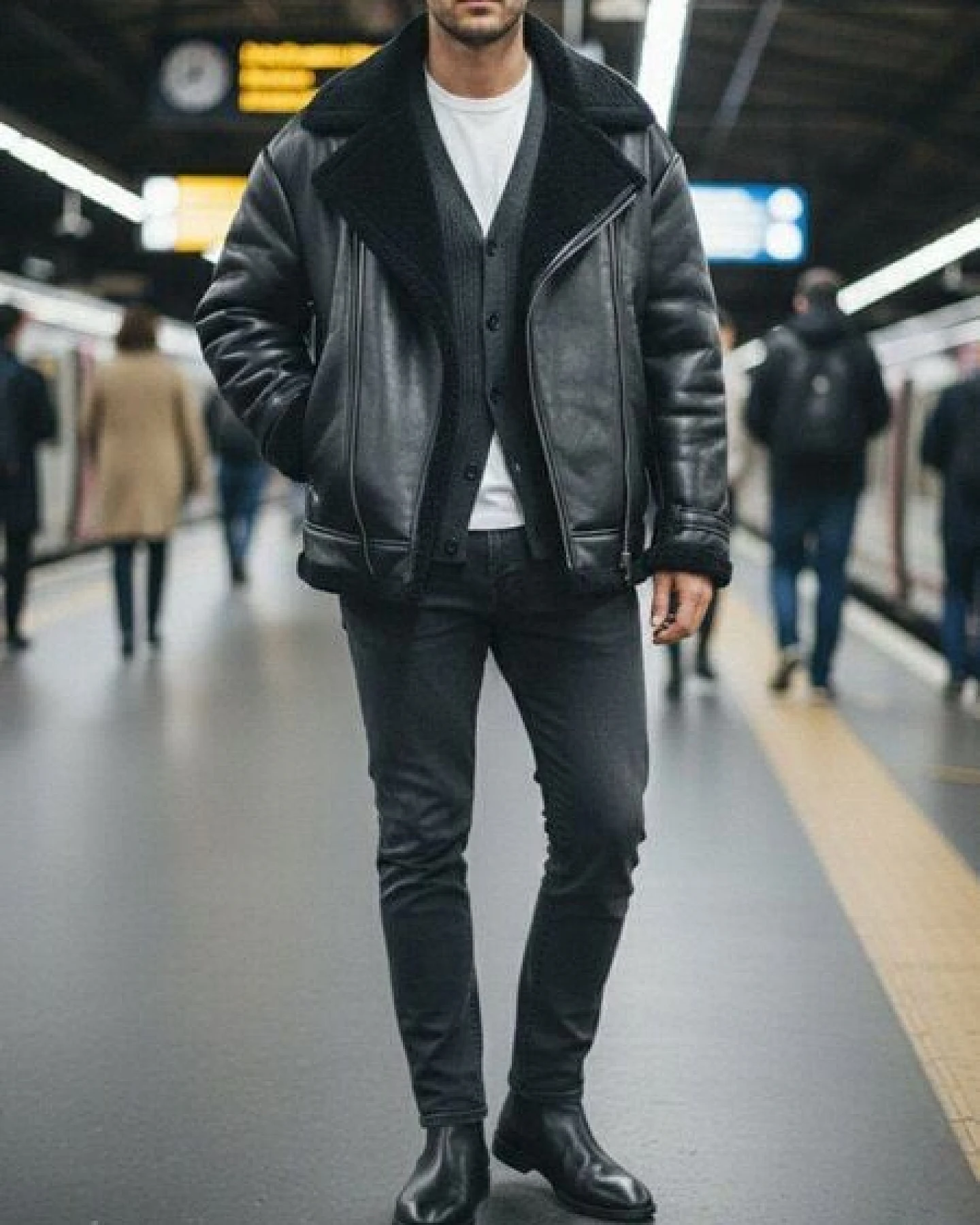 Will's Vegan Shop Übergroße Aviator-Jacke aus recyceltem veganem Shearling Herren – Ansicht 2