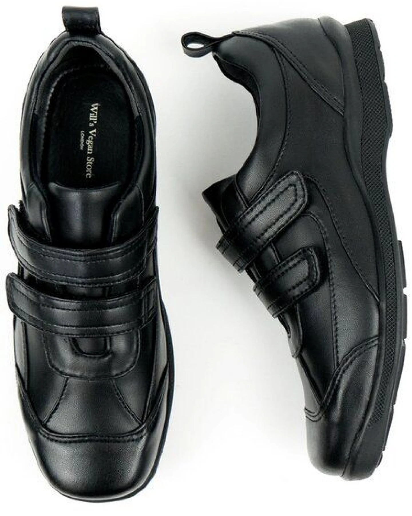 Will's Vegan Shop Kids Velcro Strap Shoes Schwarz Unisex – Ansicht 2