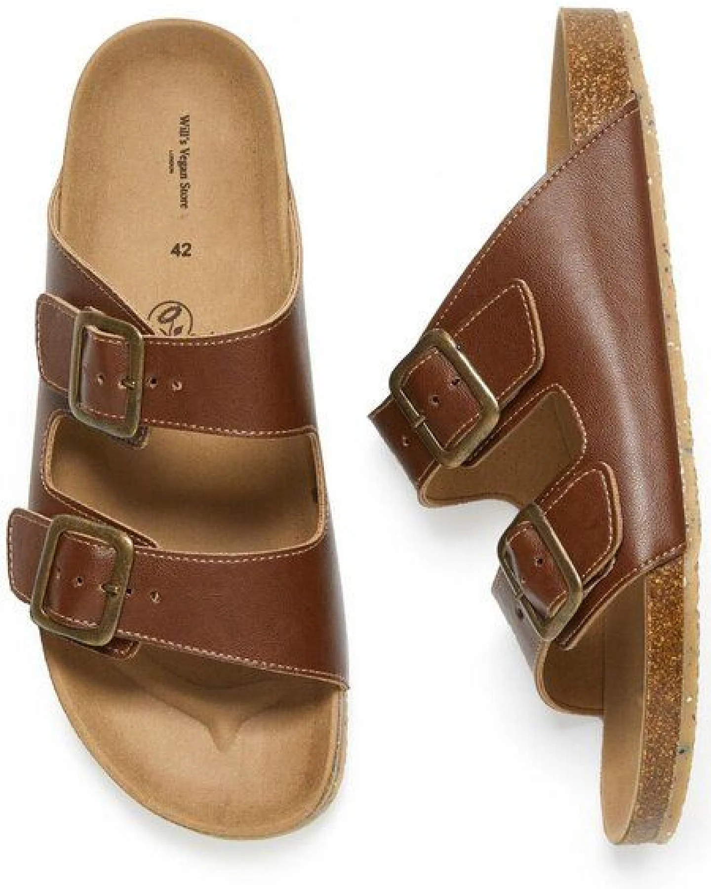 Will's Vegan Shop Zwei Riemen Sandalen mit Fußbett Damen – Ansicht 3