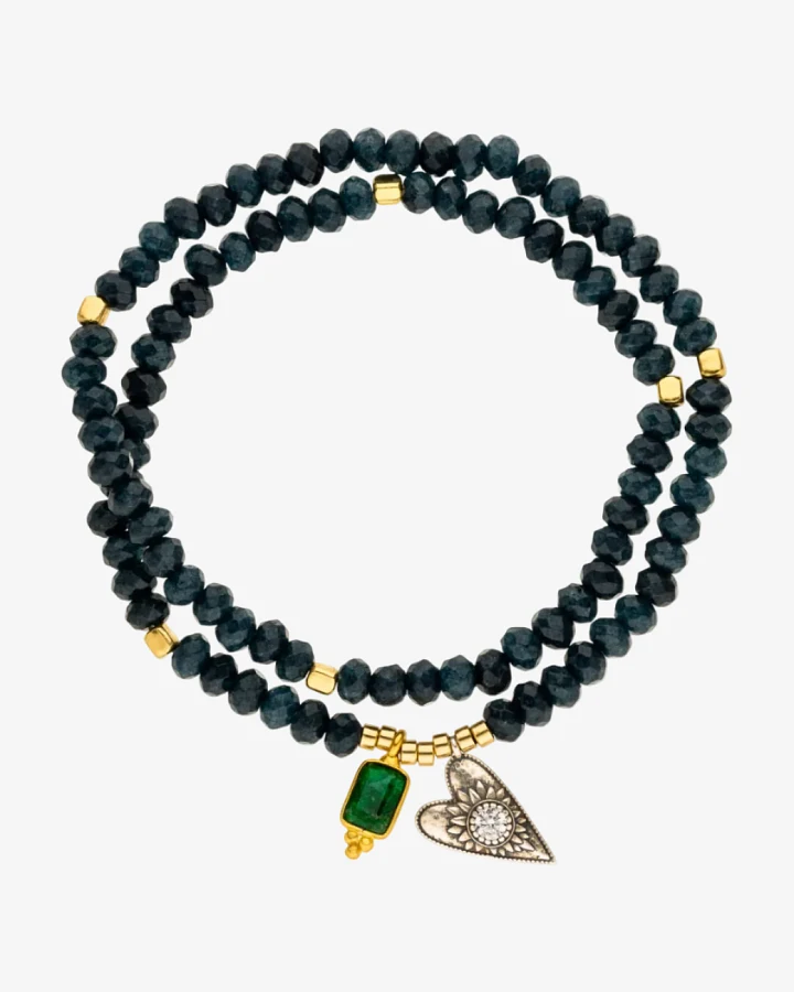 Hoffnungsträger Doppelreihiges Armband „Open heart & grüner Onyx“, Silber