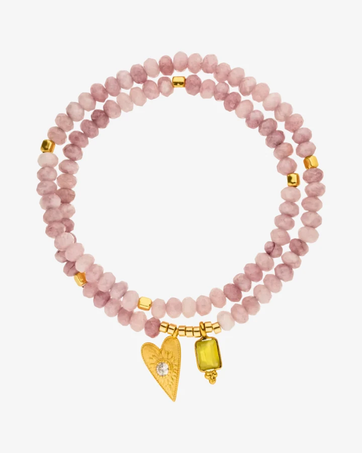 Hoffnungsträger Doppelreihiges Armband „Open heart & gelber Chalcedon“, Gold