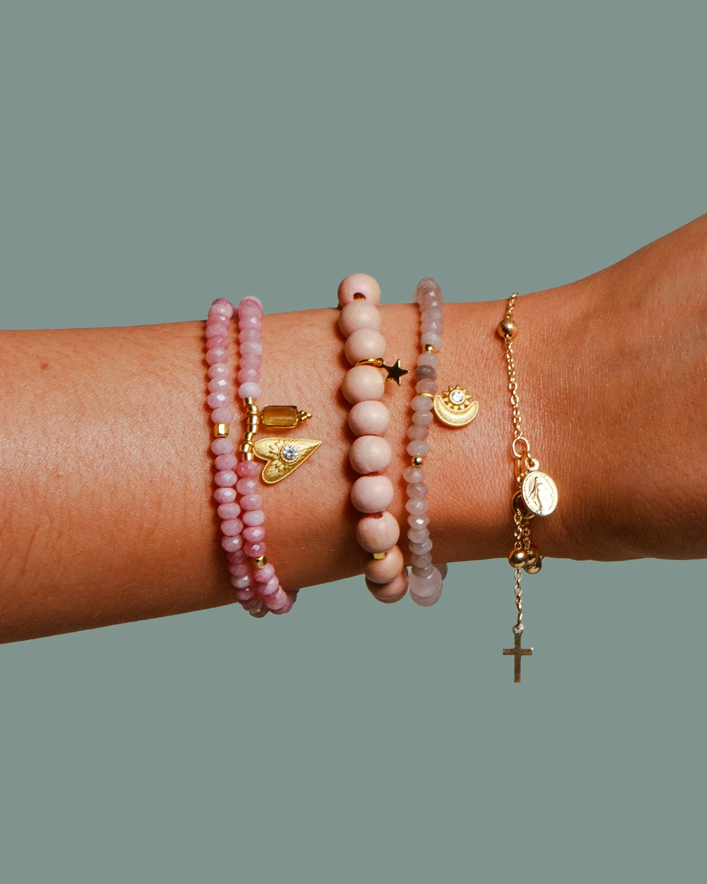 Hoffnungsträger Doppelreihiges Armband „Open heart & gelber Chalcedon“, Gold – Ansicht 2