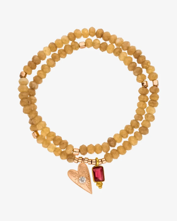 Hoffnungsträger Doppelreihiges Armband „Open heart & pinker Rubin“, Roségold