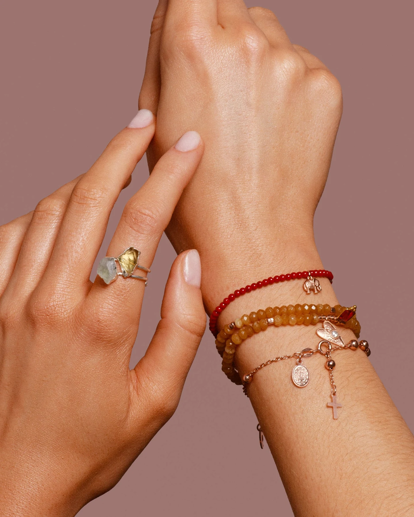 Hoffnungsträger Doppelreihiges Armband „Open heart & pinker Rubin“, Roségold – Ansicht 5