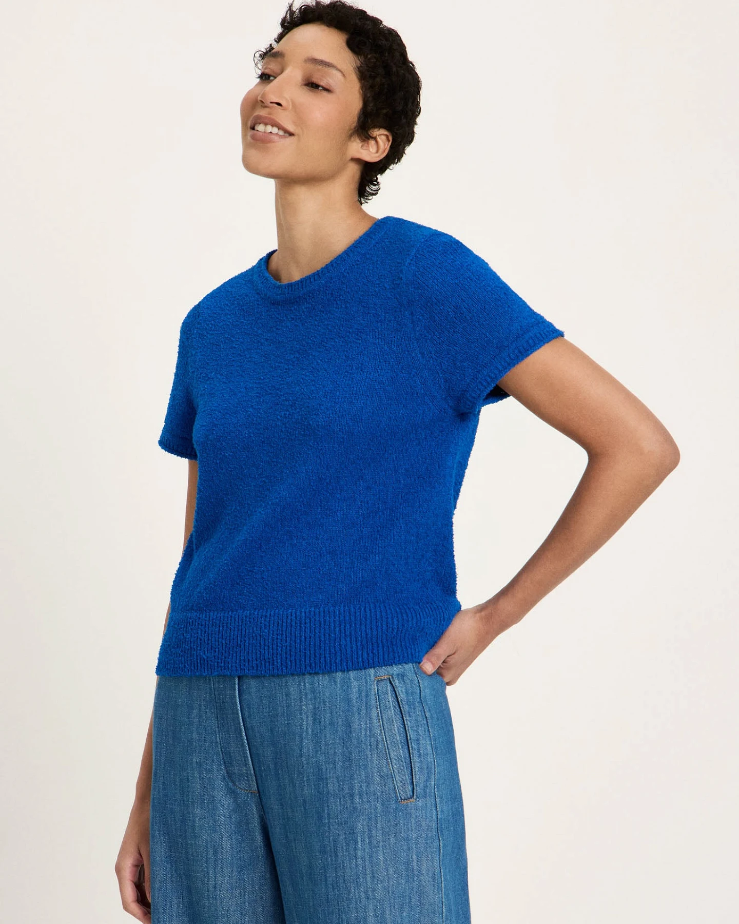 Bouclé Kurzarmpullover (GOTS) – Ansicht 2