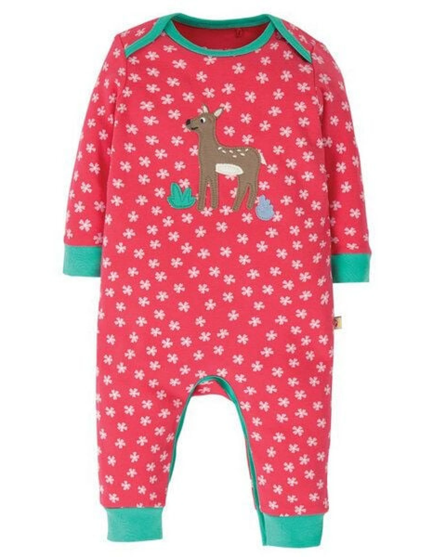 Frugi Baby-Strampler Rehkitz Charlie Romper/Watermelon Cherry Blossom/Deer – Ansicht 2