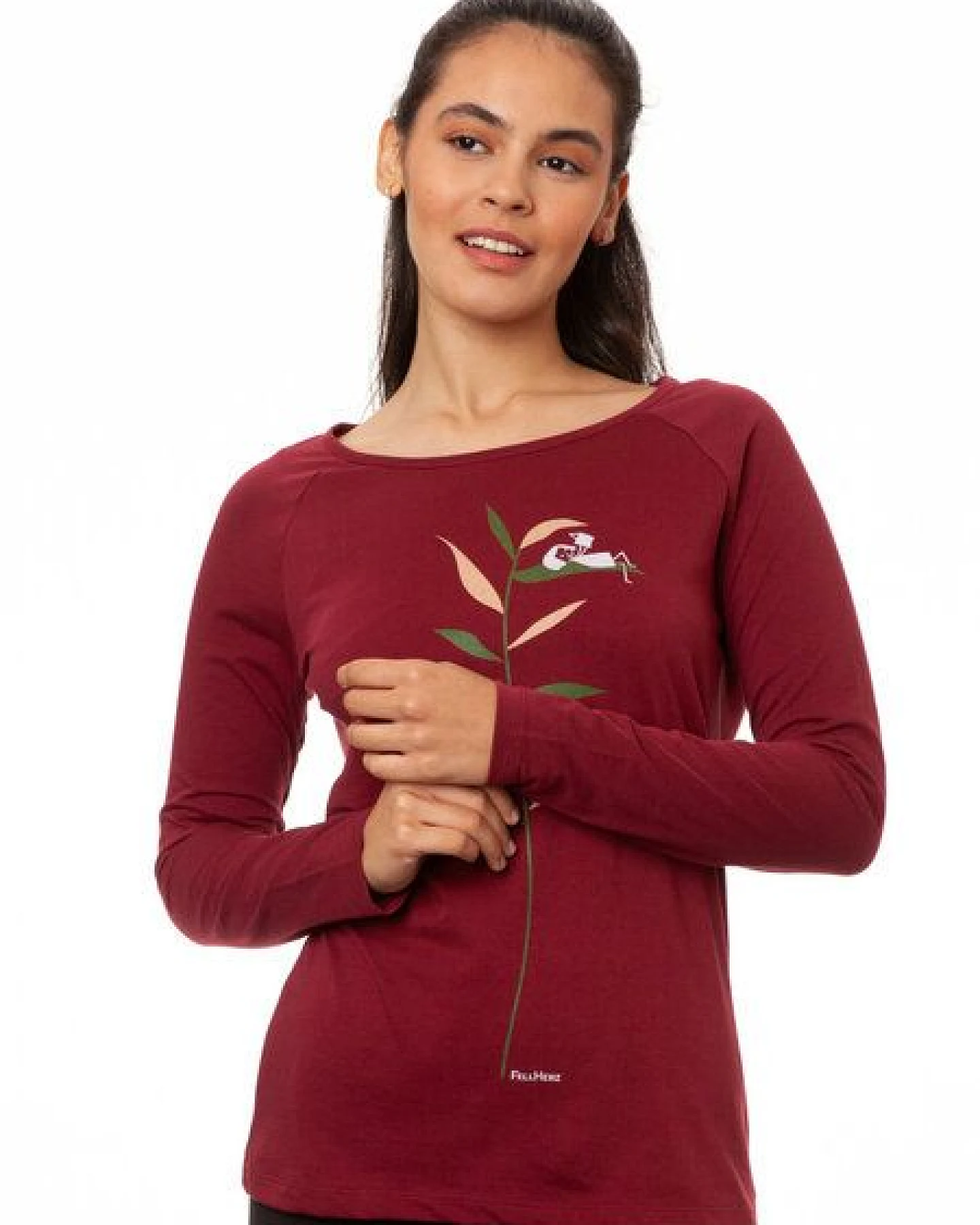 FellHerz Damen Raglan Longsleeve Booklover chestnut aus 100% Biobaumwolle – Ansicht 4