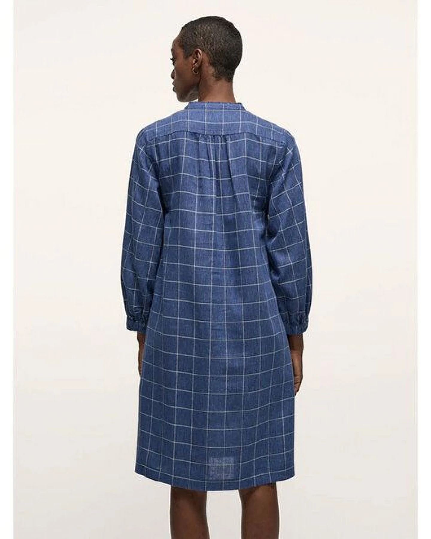 LANIUS Karo-Kleid mit V-Ausschnitt aus Hanf und TENCEL – Ansicht 2