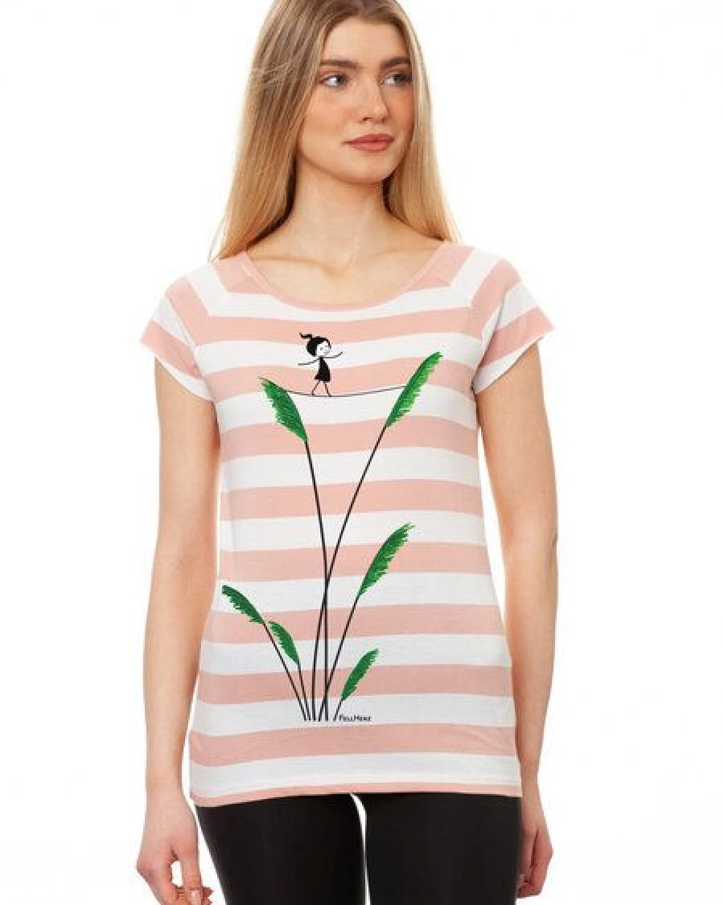 FellHerz Damen T-Shirt Seiltanz block striped white light pink Bio Fair und Vegan – Ansicht 3