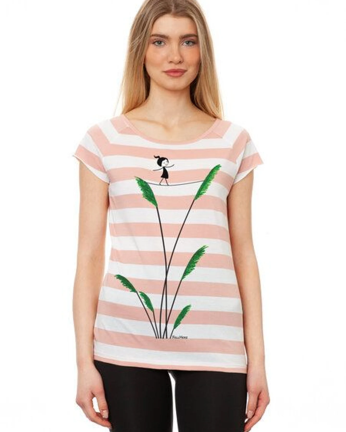 FellHerz Damen T-Shirt Seiltanz block striped white light pink Bio Fair und Vegan – Ansicht 4
