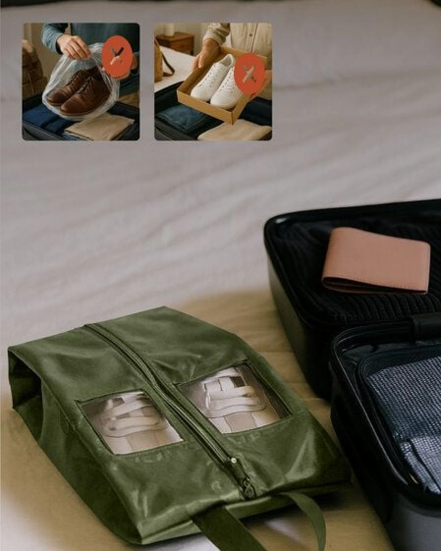 TRAVEL DUDE Schuhtasche 2er Set - Wasserfeste Schuhbeutel Reise, Koffer, Gepäck - Schmutzabweisender Schuhsack Reise für Schuhe – Ansicht 2
