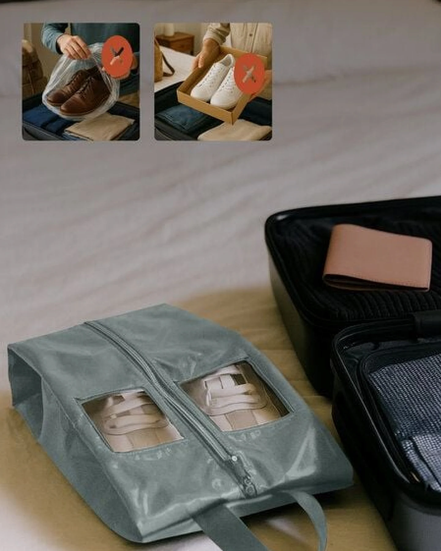 TRAVEL DUDE Schuhtasche 2er Set - Wasserfeste Schuhbeutel Reise, Koffer, Gepäck - Schmutzabweisender Schuhsack Reise für Schuhe – Ansicht 2