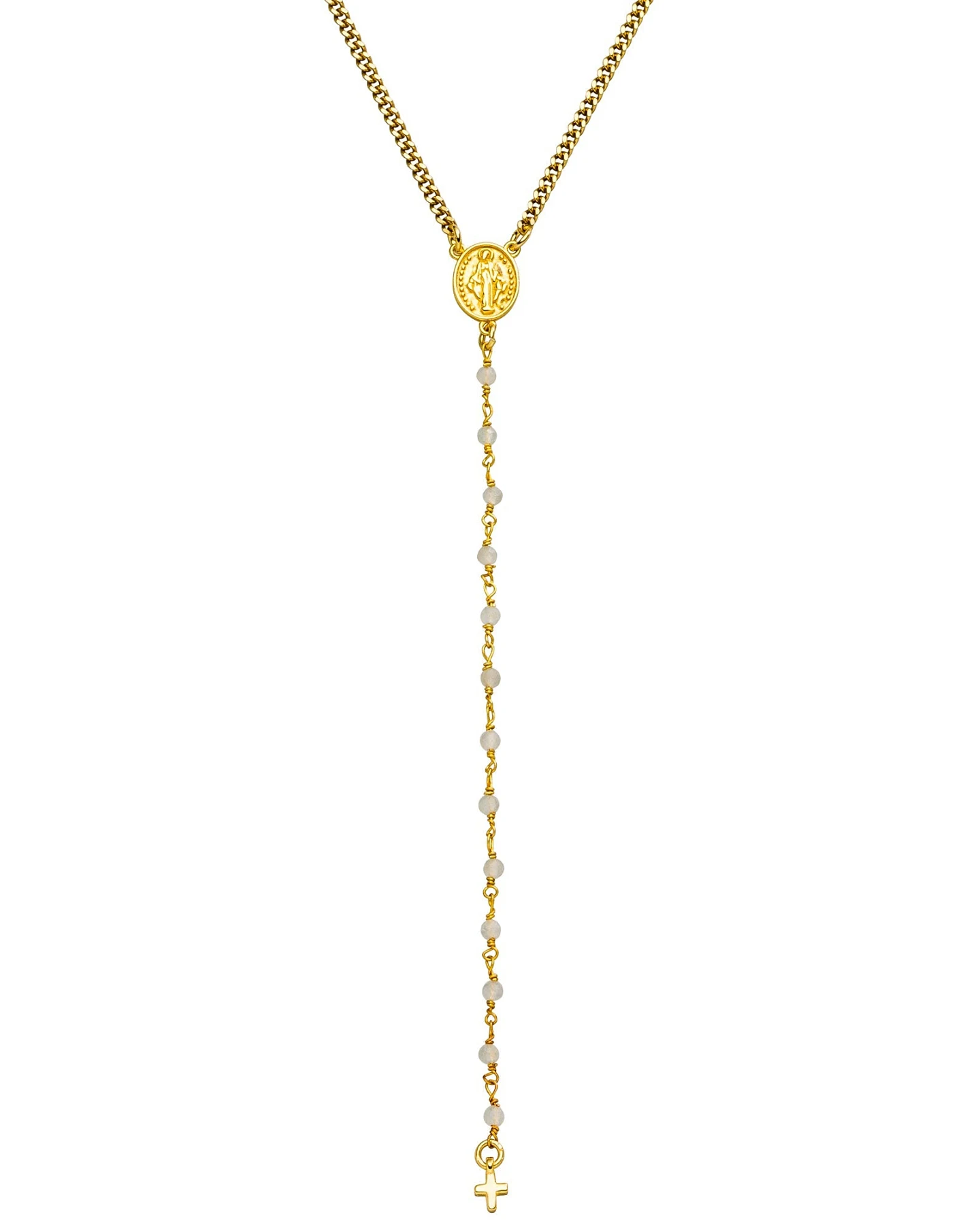 Hoffnungsträger Rosenkranz Kette „Prayer“, Gold & Mondstein – Ansicht 2