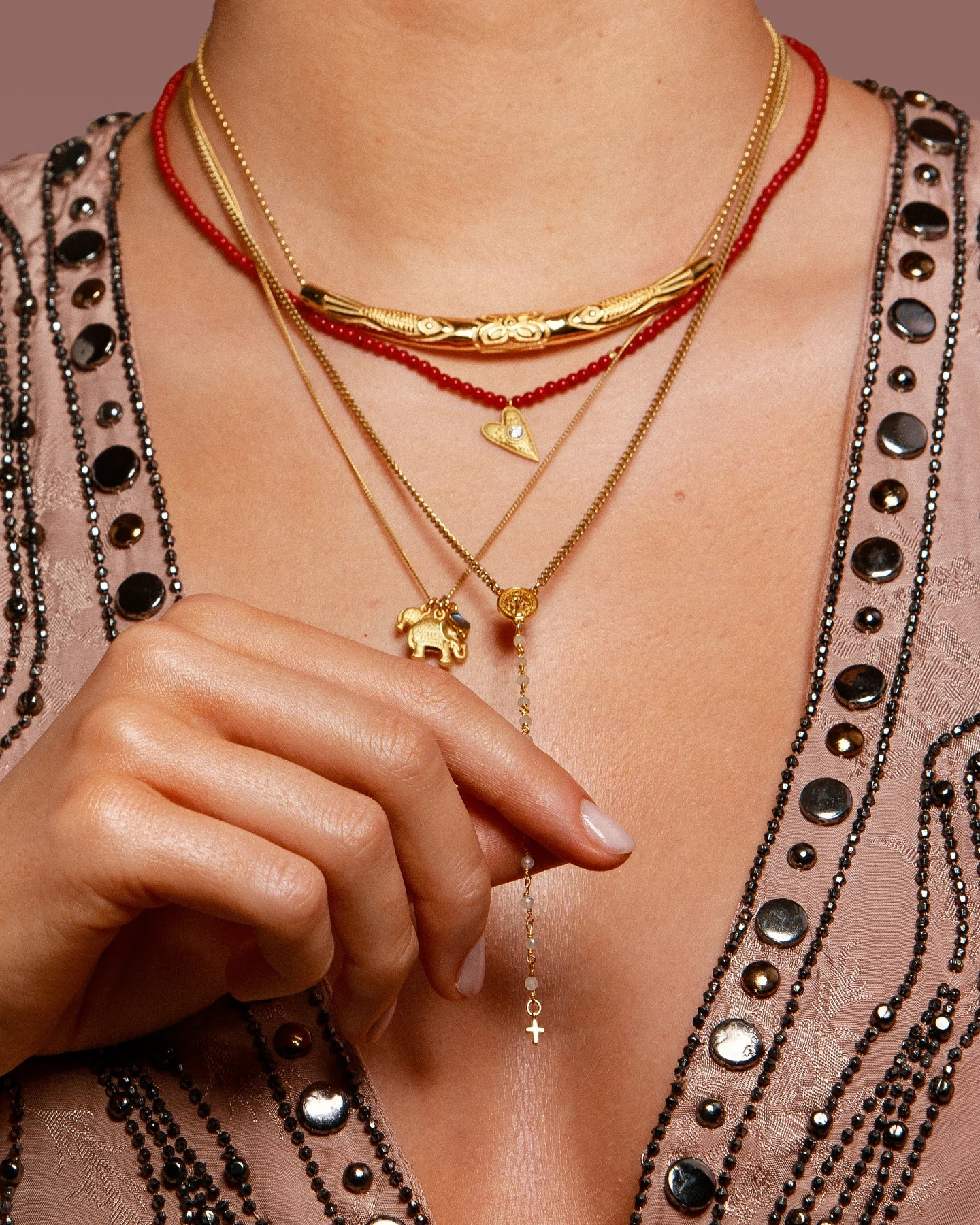 Hoffnungsträger Rosenkranz Kette „Prayer“, Gold & Mondstein – Ansicht 4