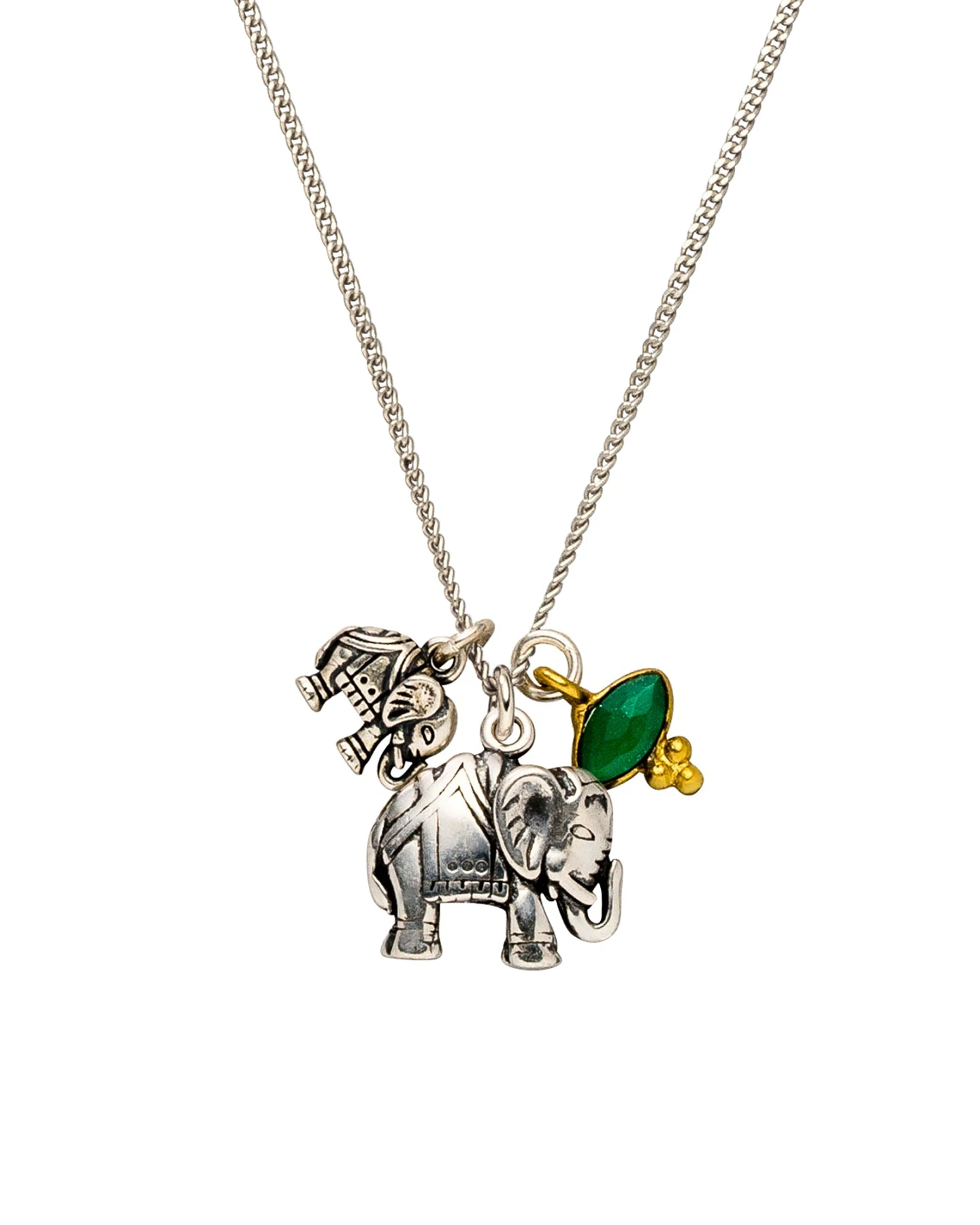Hoffnungsträger Elefanten Kette „Deep Connection“ Silber mit grünem Onyx – Ansicht 2