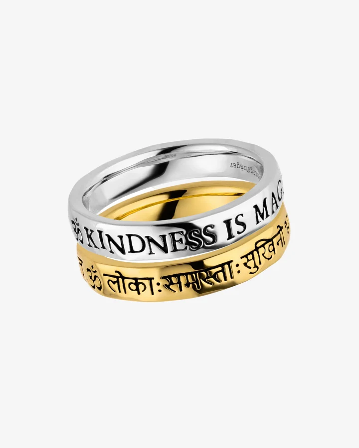 Hoffnungsträger Mantra Wunschring-Doppel „Kindness is Magic“, Silber