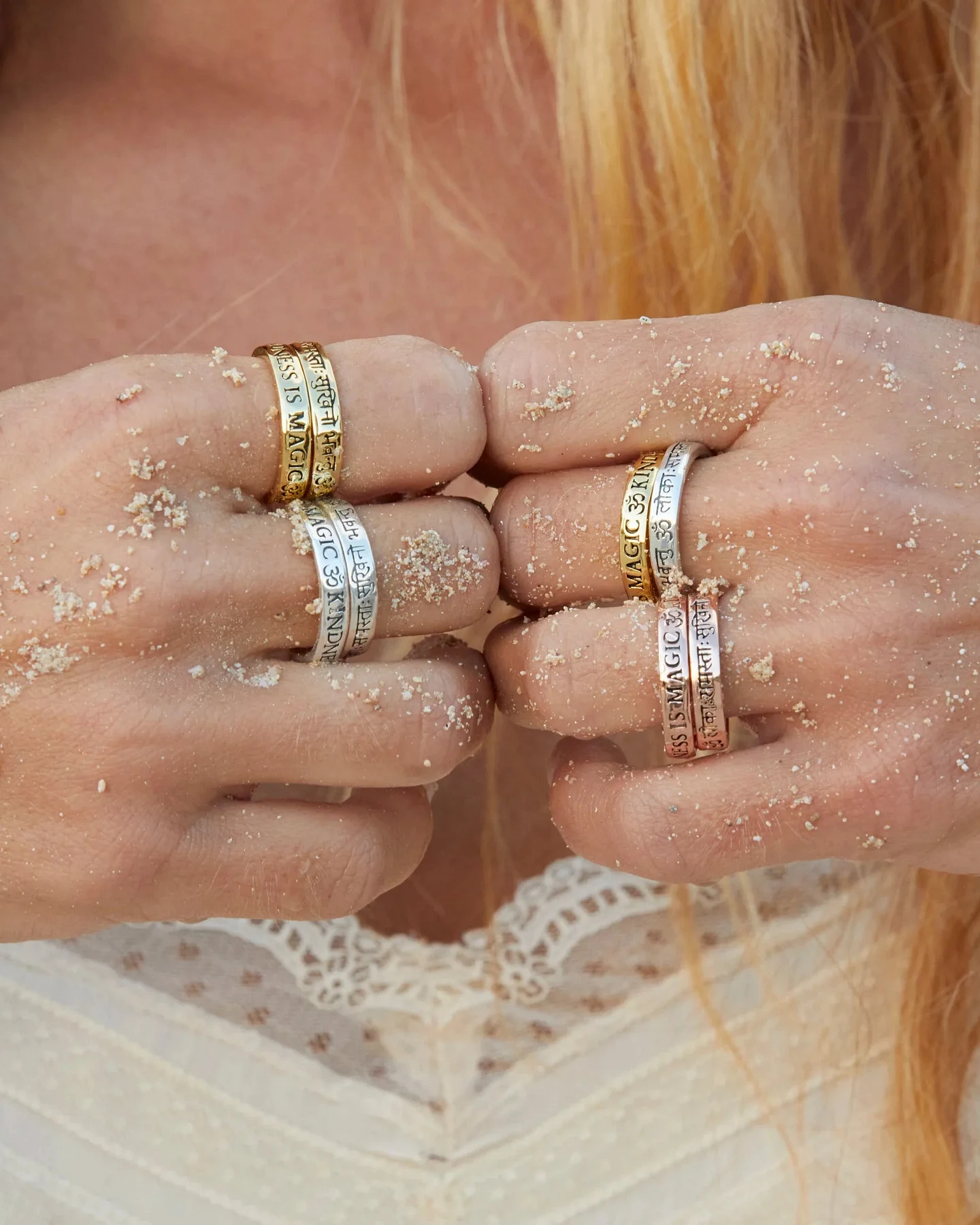 Hoffnungsträger Mantra Wunschring-Doppel „Kindness is Magic“, Roségold – Ansicht 7