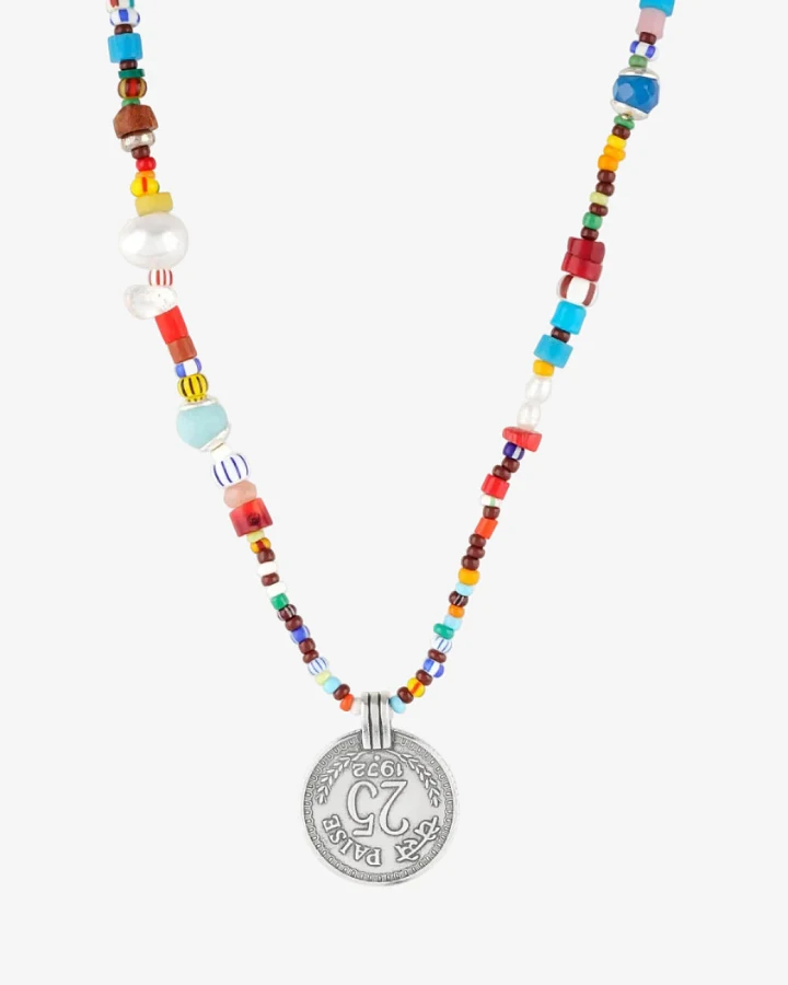 Hoffnungsträger Bunte Choker-Kette "Afrika" Münze Silber