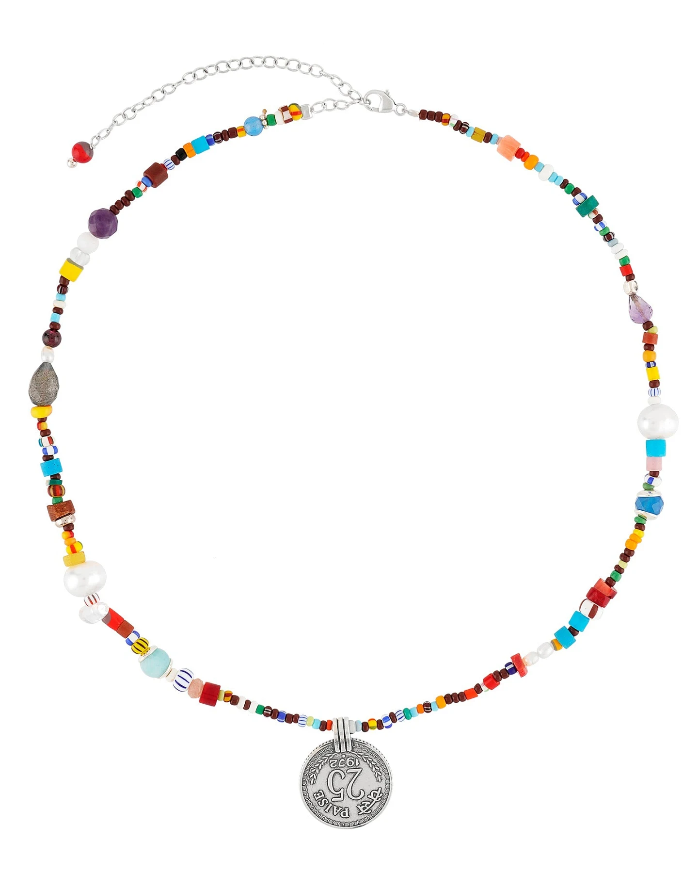 Hoffnungsträger Bunte Choker-Kette "Afrika" Münze Silber – Ansicht 2