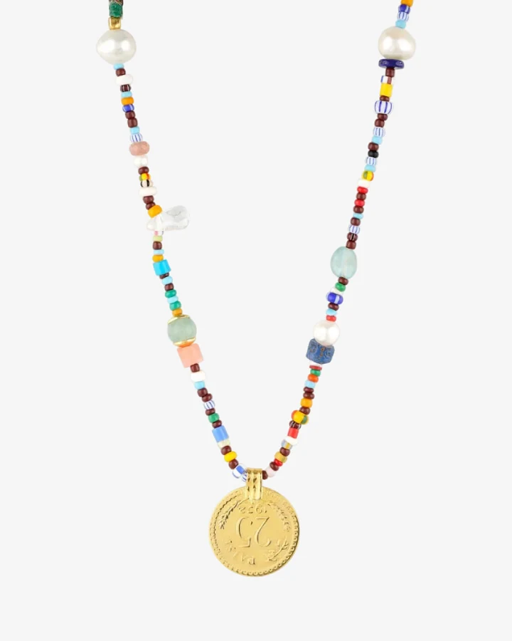 Hoffnungsträger Bunte Choker-Kette "Afrika" Münze Gold