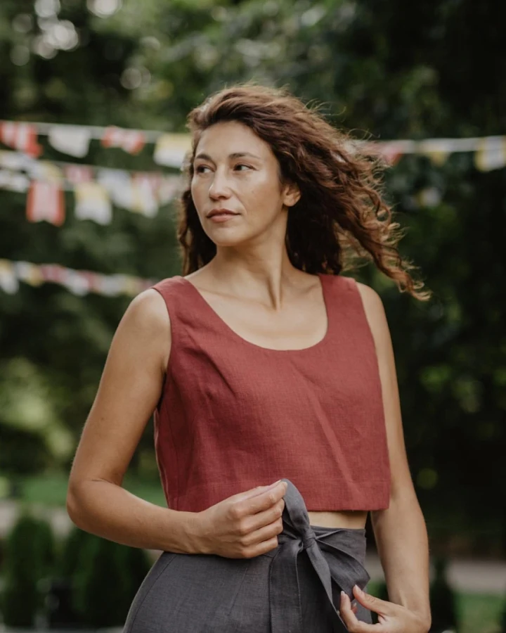 AmourLinen Damen vegan Crop Top Pippa Terracotta